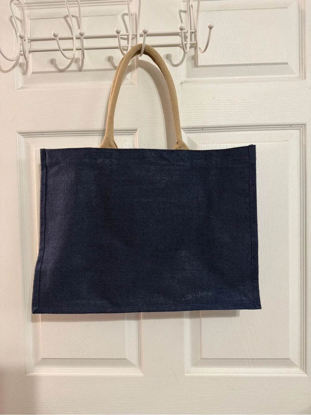 Navy Canvas Tote with Beige Handles and Subtle Logo